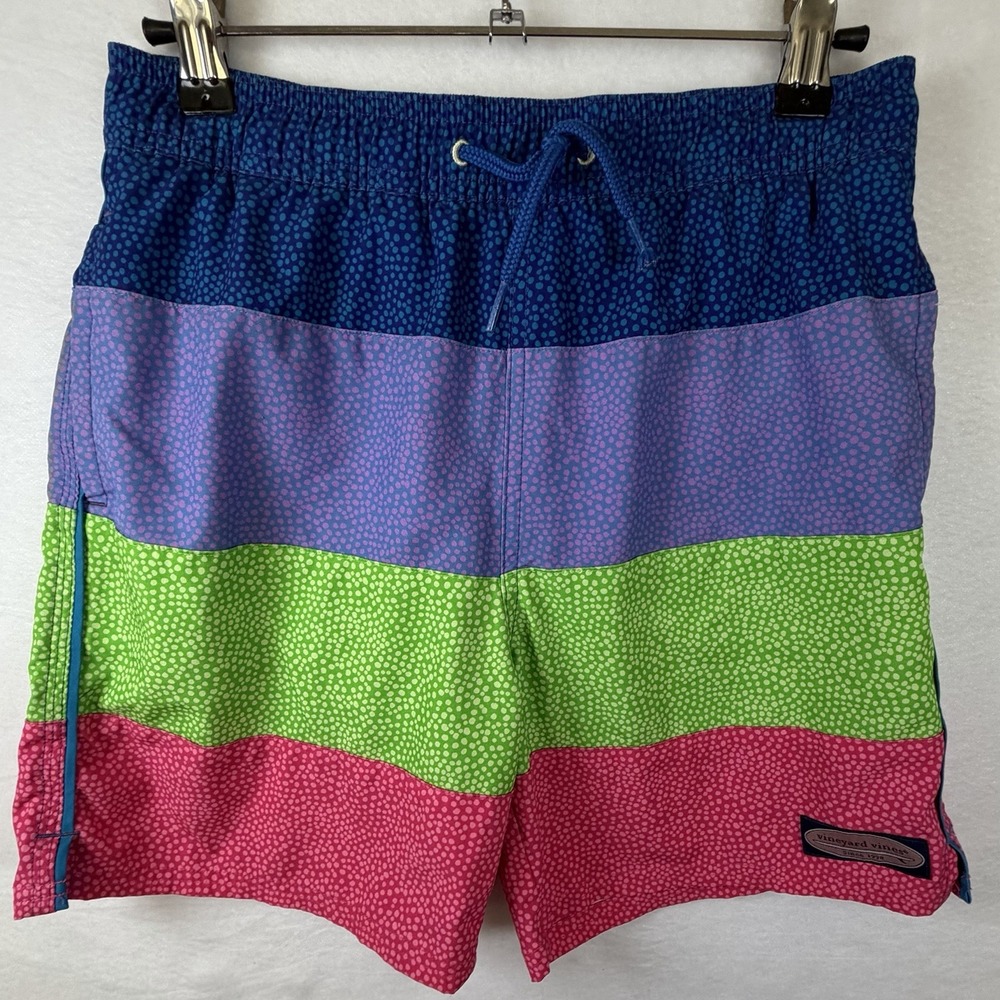 VINEYARD VINES Mens Medium Chappy Striped Colorblock Swim Trunks 6" Inseam